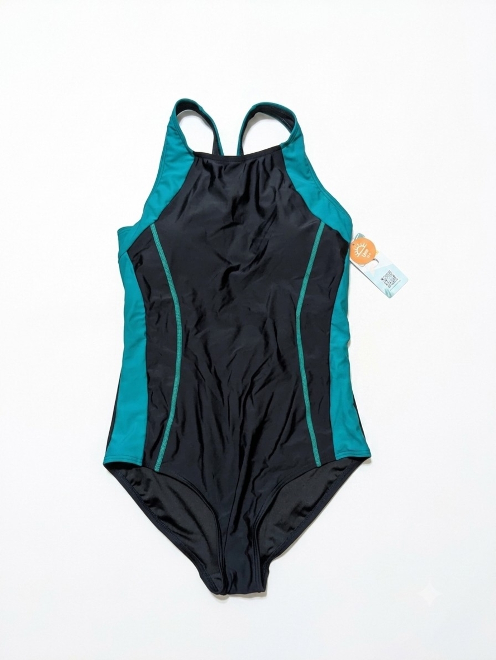 ATTRACO myCharmo One Piece Swimsuit S Small NWT Athletic High Neck Teal Black